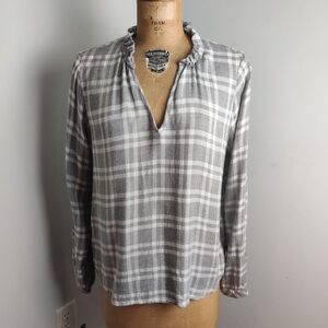 Anthropologie Cloth & Stone Gray and White Plaid Top, Medium